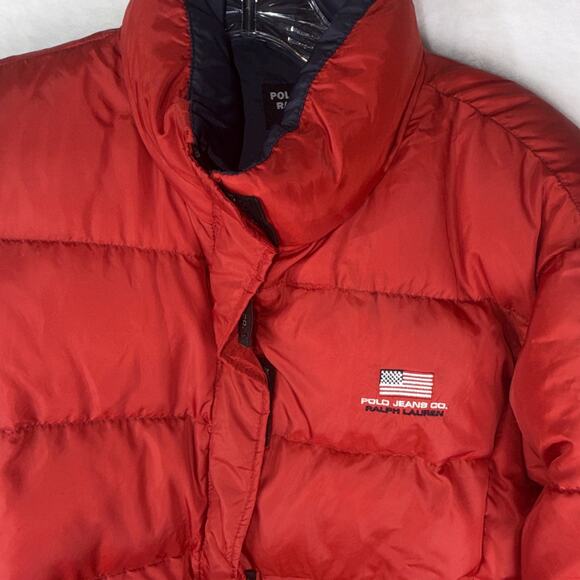 Ralph Lauren Polo Jeans Co Down Jacket Youth Boys M Red Puffer Coat Y2K Flag - Picture 2 of 13